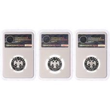 Набор из 3 монет 1 рубль 2015 года ММД «Вооруженные силы РФ — Надводные силы» в слабах ННР (Топ-грейд PF70) (вид 2)