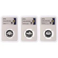 Набор из 3 монет 1 рубль 2015 года ММД «Вооруженные силы РФ — Надводные силы» в слабах ННР (Топ-грейд PF70) (аверс)