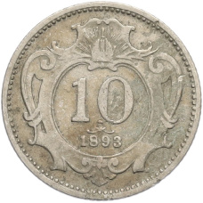 Монета 10 геллеров 1893 года Австрия (аверс)