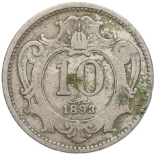 Монета 10 геллеров 1893 года Австрия (аверс)