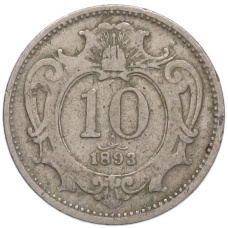 Монета 10 геллеров 1893 года Австрия (аверс)