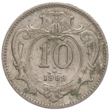 Монета 10 геллеров 1909 года Австрия (аверс)