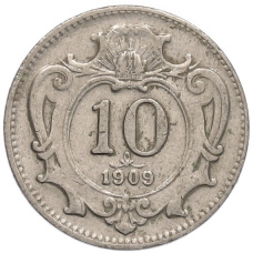 Монета 10 геллеров 1909 года Австрия (аверс)