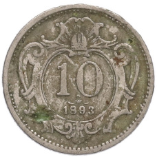 Монета 10 геллеров 1893 года Австрия (аверс)