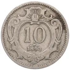 Монета 10 геллеров 1893 года Австрия (аверс)