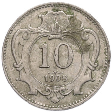Монета 10 геллеров 1908 года Австрия (аверс)