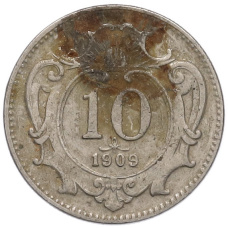 Монета 10 геллеров 1909 года Австрия (аверс)