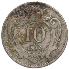 Монета 10 геллеров 1910 года Австрия (аверс)