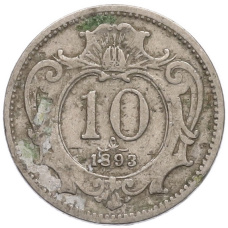 Монета 10 геллеров 1893 года Австрия (аверс)