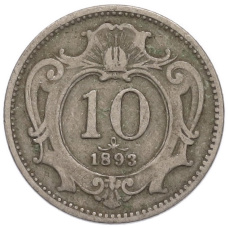 Монета 10 геллеров 1893 года Австрия (аверс)