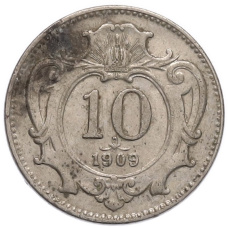 Монета 10 геллеров 1909 года Австрия (аверс)
