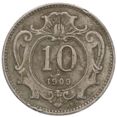 Монета 10 геллеров 1909 года Австрия (аверс)