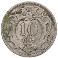 Монета 10 геллеров 1893 года Австрия (аверс)