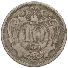 Монета 10 геллеров 1893 года Австрия (аверс)