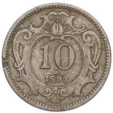 Монета 10 геллеров 1893 года Австрия (аверс)