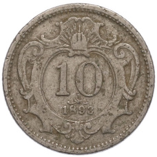 Монета 10 геллеров 1893 года Австрия (аверс)