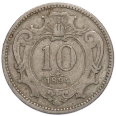 Монета 10 геллеров 1894 года Австрия (аверс)