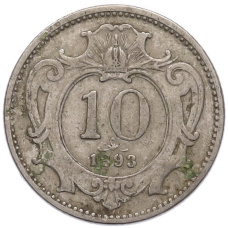 Монета 10 геллеров 1893 года Австрия (аверс)