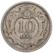 Монета 10 геллеров 1893 года Австрия (аверс)
