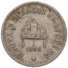 Монета 10 филлеров 1894 года Венгрия (аверс)