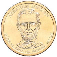 Монета 1 доллар 2010 года (P) США «16-й президент США Авраам Линкольн» (аверс)