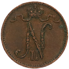 Монета 1 пенни 1907 года Русская Финляндия (реверс)