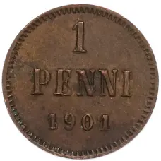 Монета 1 пенни 1901 года Русская Финляндия (аверс)