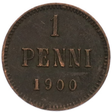 Монета 1 пенни 1900 года Русская Финляндия (аверс)