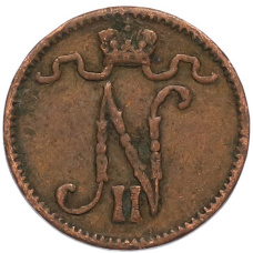 Монета 1 пенни 1907 года Русская Финляндия (реверс)