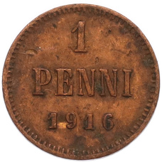 Монета 1 пенни 1916 года Русская Финляндия (аверс)