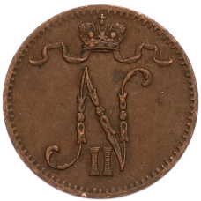 Монета 1 пенни 1907 года Русская Финляндия (реверс)