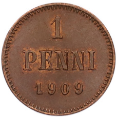 Монета 1 пенни 1909 года Русская Финляндия (аверс)