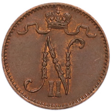 Монета 1 пенни 1909 года Русская Финляндия (реверс)