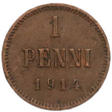 Монета 1 пенни 1914 года Русская Финляндия (аверс)