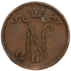 Монета 1 пенни 1907 года Русская Финляндия (реверс)