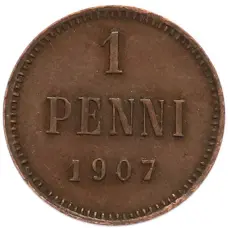 Монета 1 пенни 1907 года Русская Финляндия (аверс)