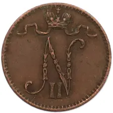 Монета 1 пенни 1907 года Русская Финляндия (реверс)