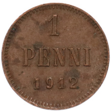 Монета 1 пенни 1912 года Русская Финляндия (аверс)