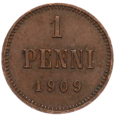 Монета 1 пенни 1909 года Русская Финляндия (аверс)