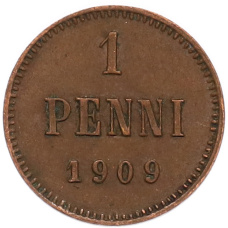 Монета 1 пенни 1909 года Русская Финляндия (аверс)