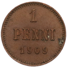 Монета 1 пенни 1909 года Русская Финляндия (аверс)