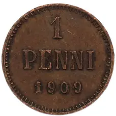 Монета 1 пенни 1909 года Русская Финляндия (аверс)