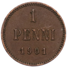 Монета 1 пенни 1901 года Русская Финляндия (аверс)