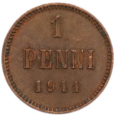 Монета 1 пенни 1911 года Русская Финляндия (аверс)