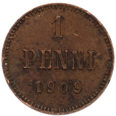 Монета 1 пенни 1909 года Русская Финляндия (аверс)