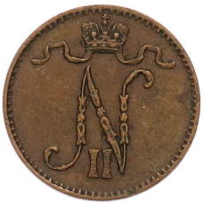 Монета 1 пенни 1907 года Русская Финляндия (реверс)