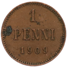 Монета 1 пенни 1909 года Русская Финляндия (аверс)