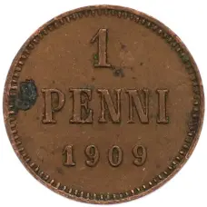 Монета 1 пенни 1909 года Русская Финляндия (аверс)