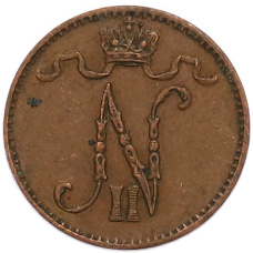 Монета 1 пенни 1909 года Русская Финляндия (реверс)