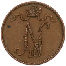 Монета 1 пенни 1909 года Русская Финляндия (реверс)